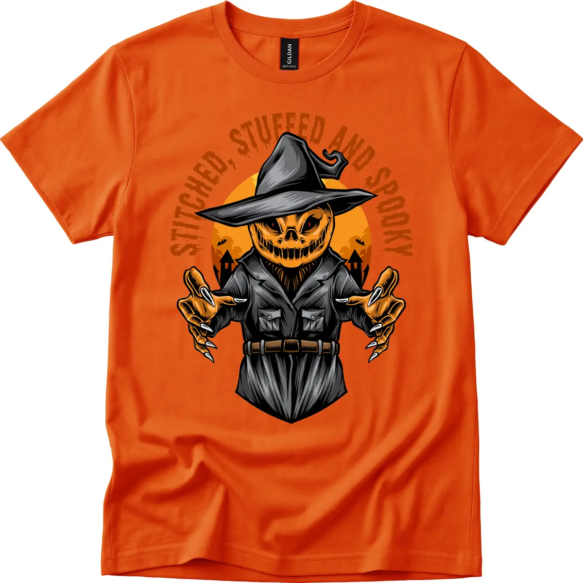 Stitched, Stuffed, and Spooky Jack-o-Lantern T-Shirt in Orange