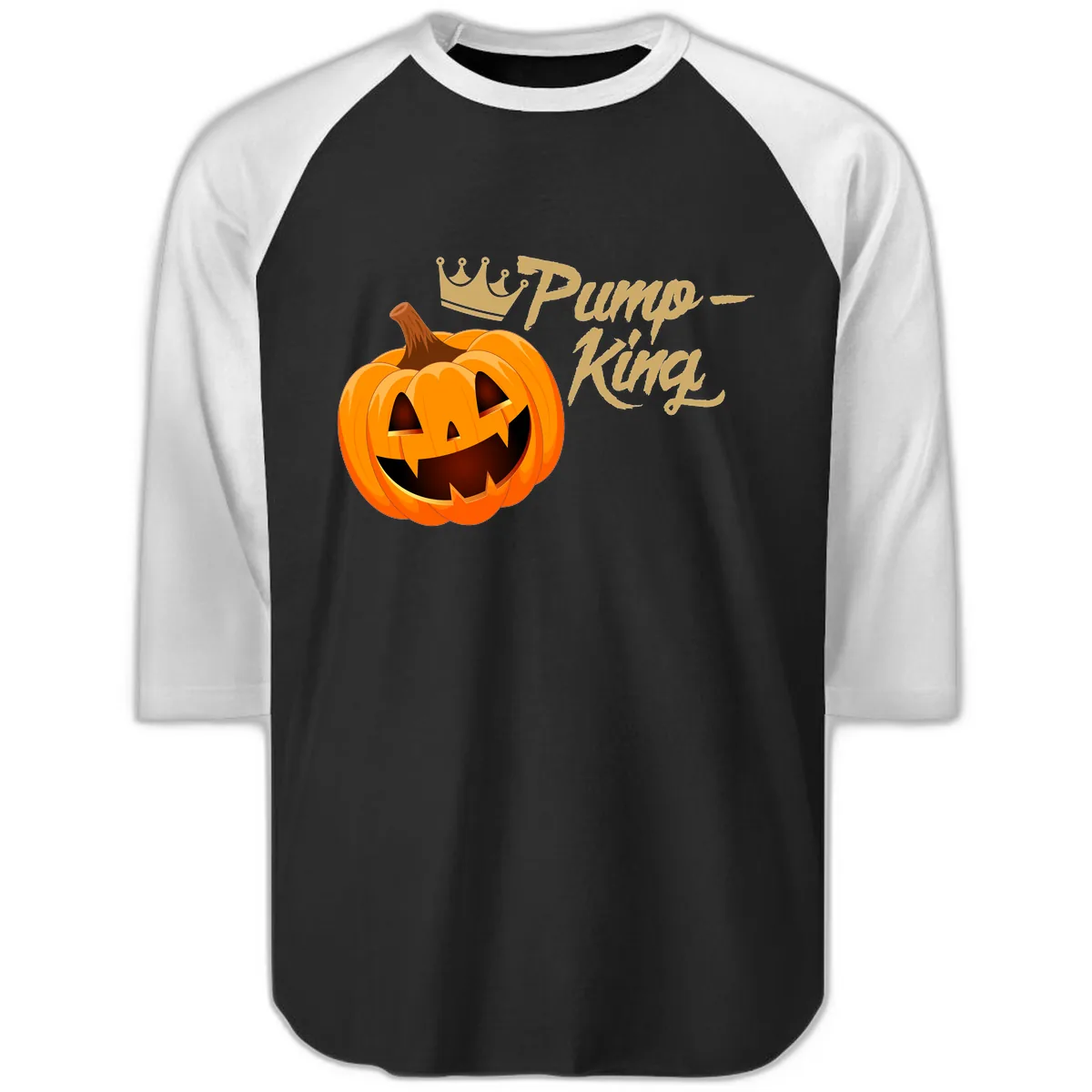 Pumpkin King Halloween Crown Raglan 3/4 in Black White