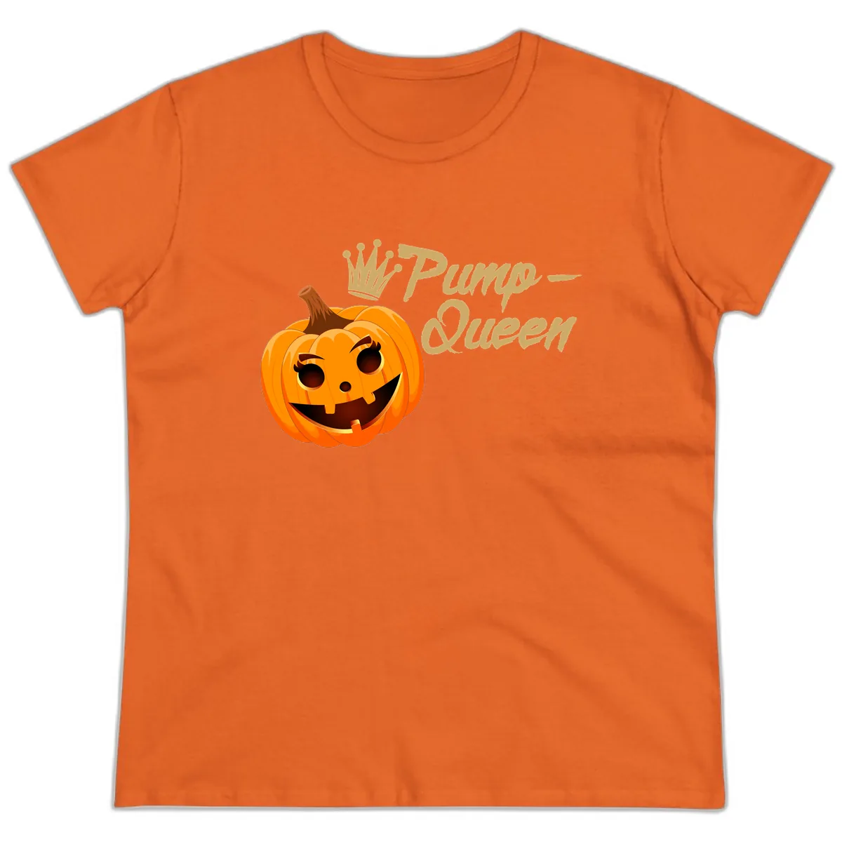 Pumpkin Queen Halloween Design Ladies Tee in Orange