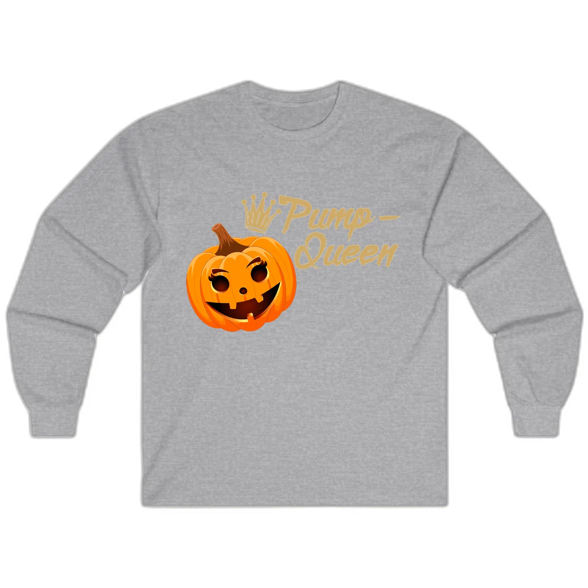 Pumpkin Queen Halloween Design Long Sleeve in Sport Grey