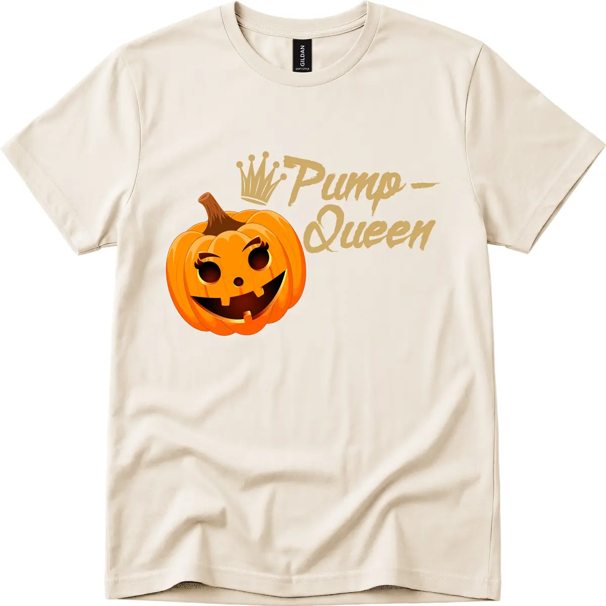 Pumpkin Queen Halloween Design T-Shirt in Natural