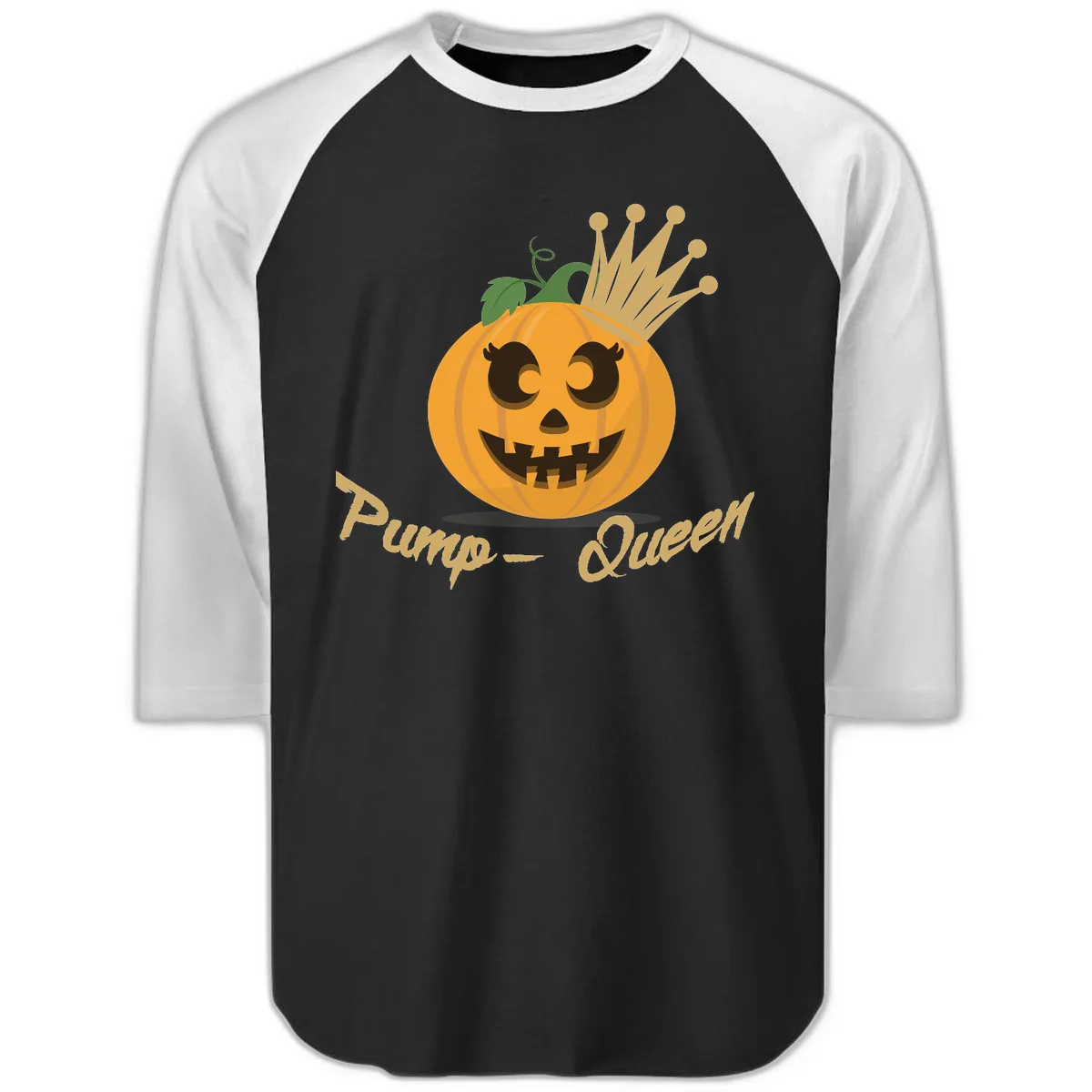 Pumpkin Queen Halloween Character Raglan 3/4 in Black White