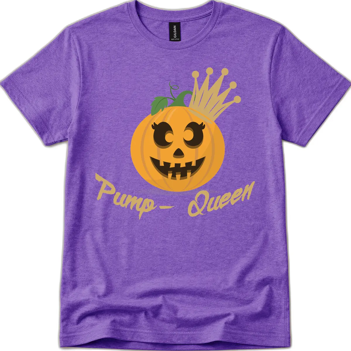Pumpkin Queen Halloween Character T-Shirt in Heather Purple