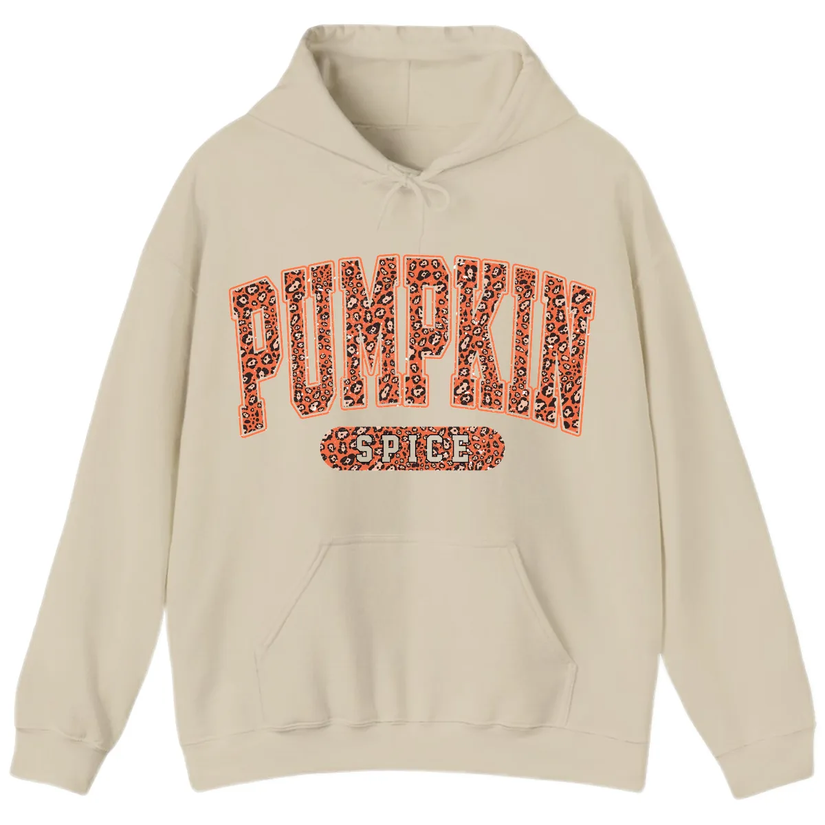 Leopard Print Pumpkin Spice Letters Hoodie in Sand