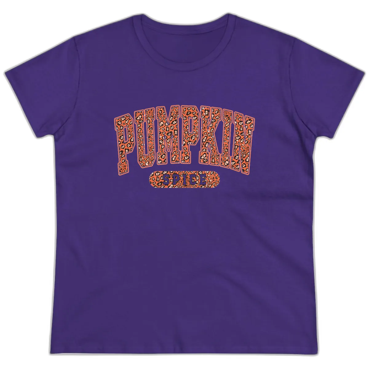 Leopard Print Pumpkin Spice Letters Ladies Tee in Purple