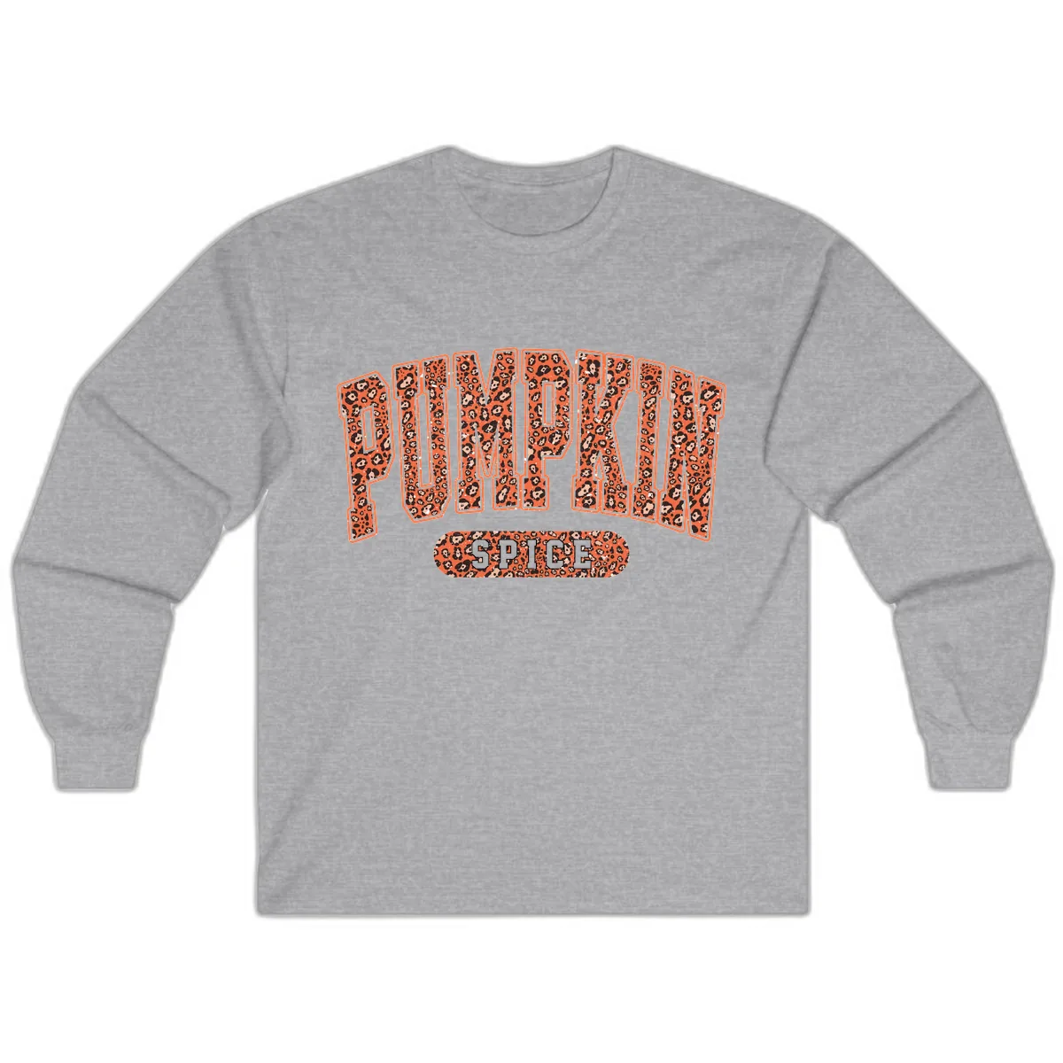 Leopard Print Pumpkin Spice Letters Long Sleeve in Sport Grey