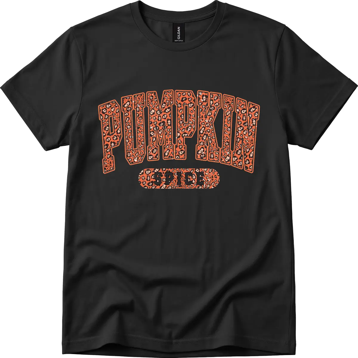 Leopard Print Pumpkin Spice Letters T-Shirt in Black