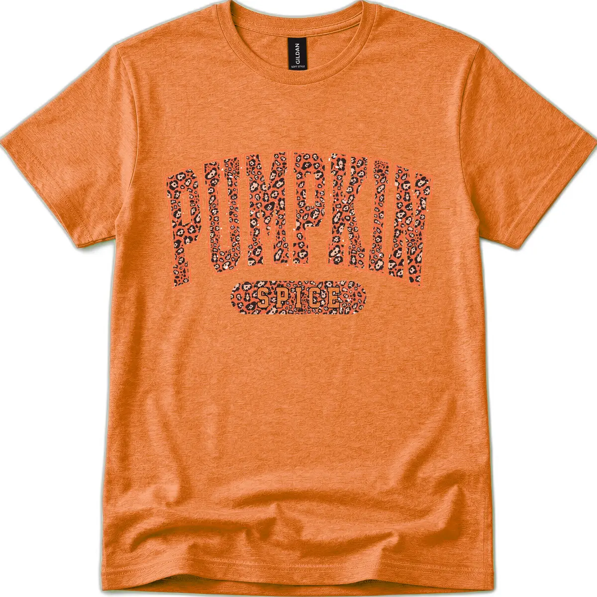 Leopard Print Pumpkin Spice Letters T-Shirt in Heather Orange