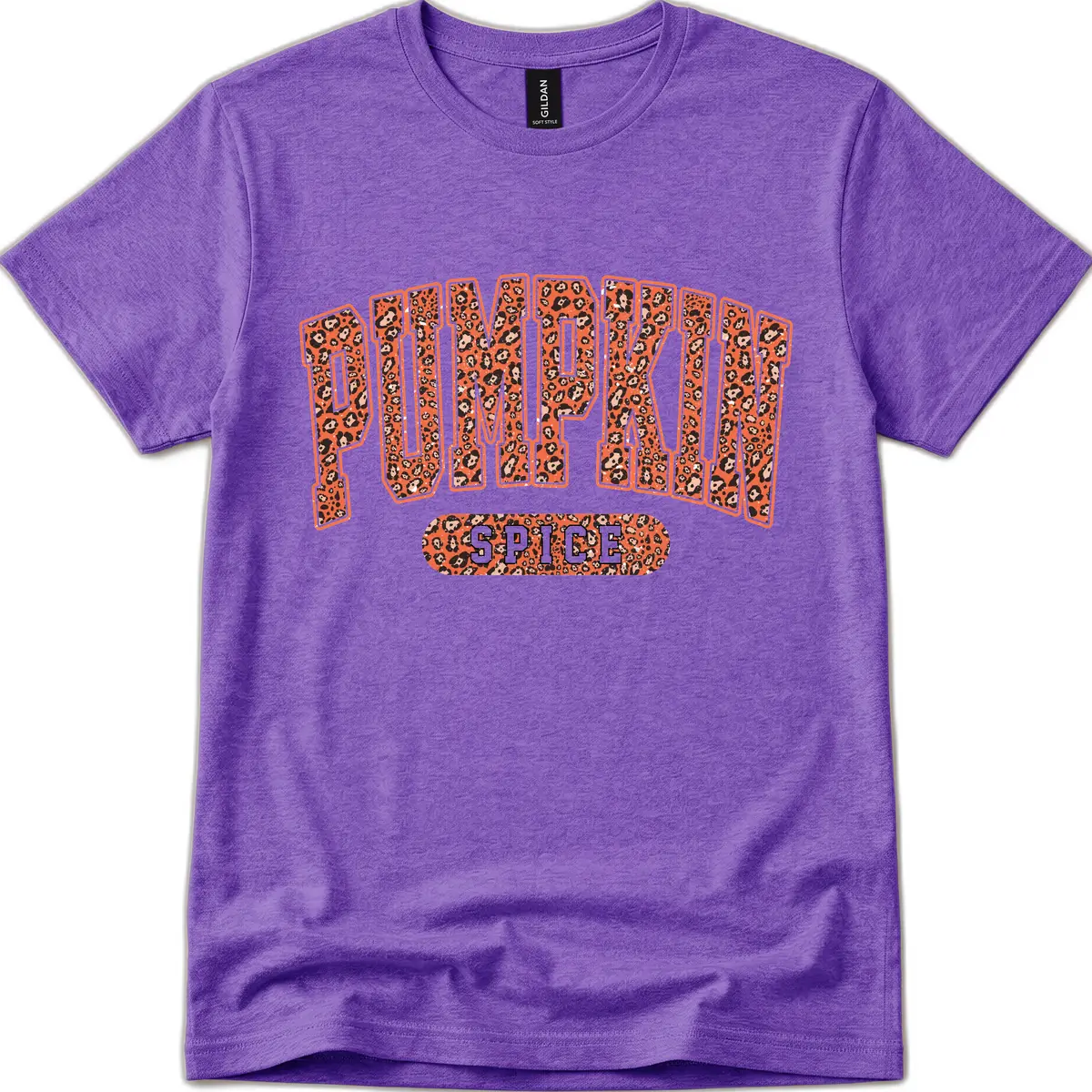 Leopard Print Pumpkin Spice Letters T-Shirt in Heather Purple