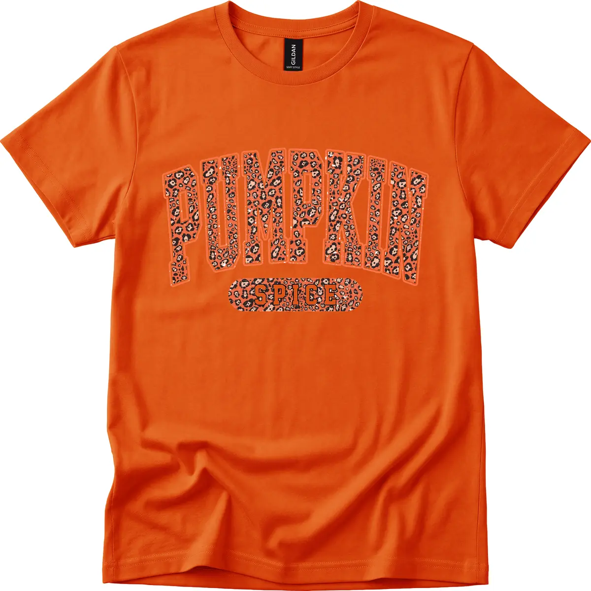 Leopard Print Pumpkin Spice Letters T-Shirt in Orange