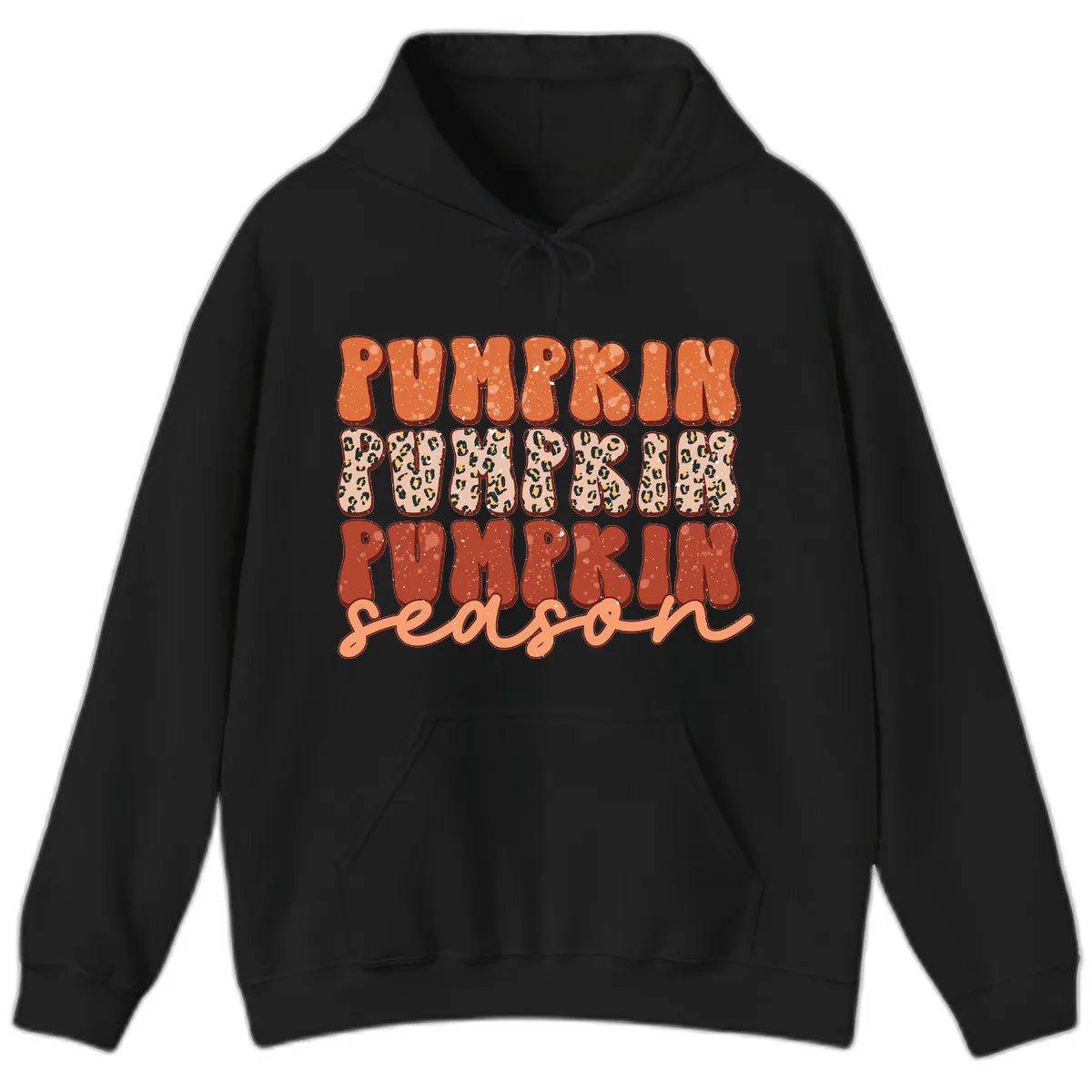 Pumpkin Patch Season Groovy Text Hoodie in Black