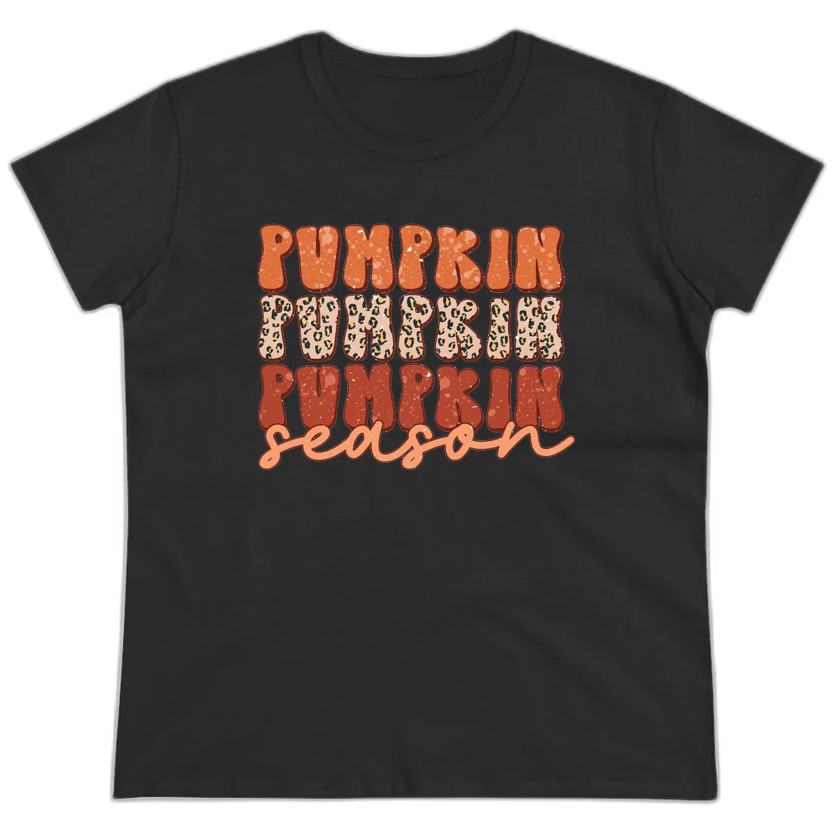 Pumpkin Patch Season Groovy Text Ladies Tee in Black