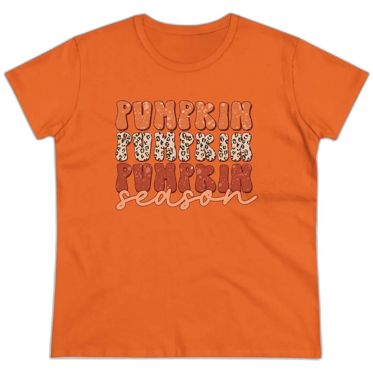 Pumpkin Patch Season Groovy Text Ladies Tee in Orange