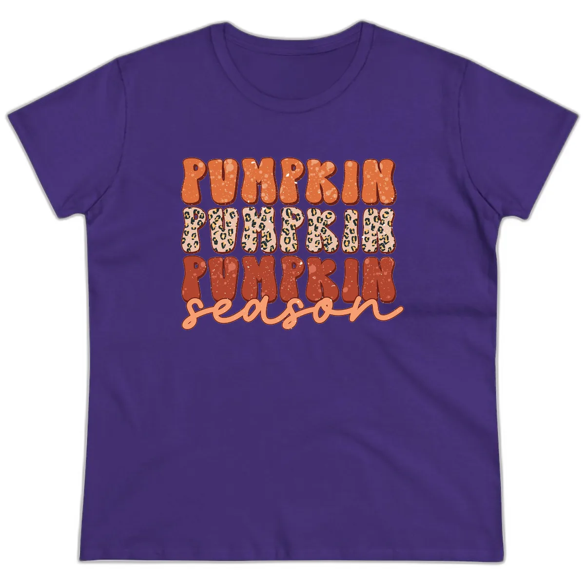 Pumpkin Patch Season Groovy Text Ladies Tee in Purple