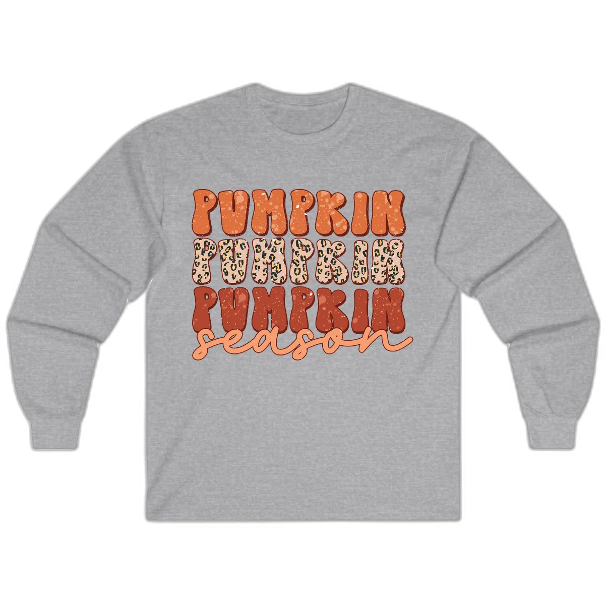 Pumpkin Patch Season Groovy Text Long Sleeve in Sport Grey