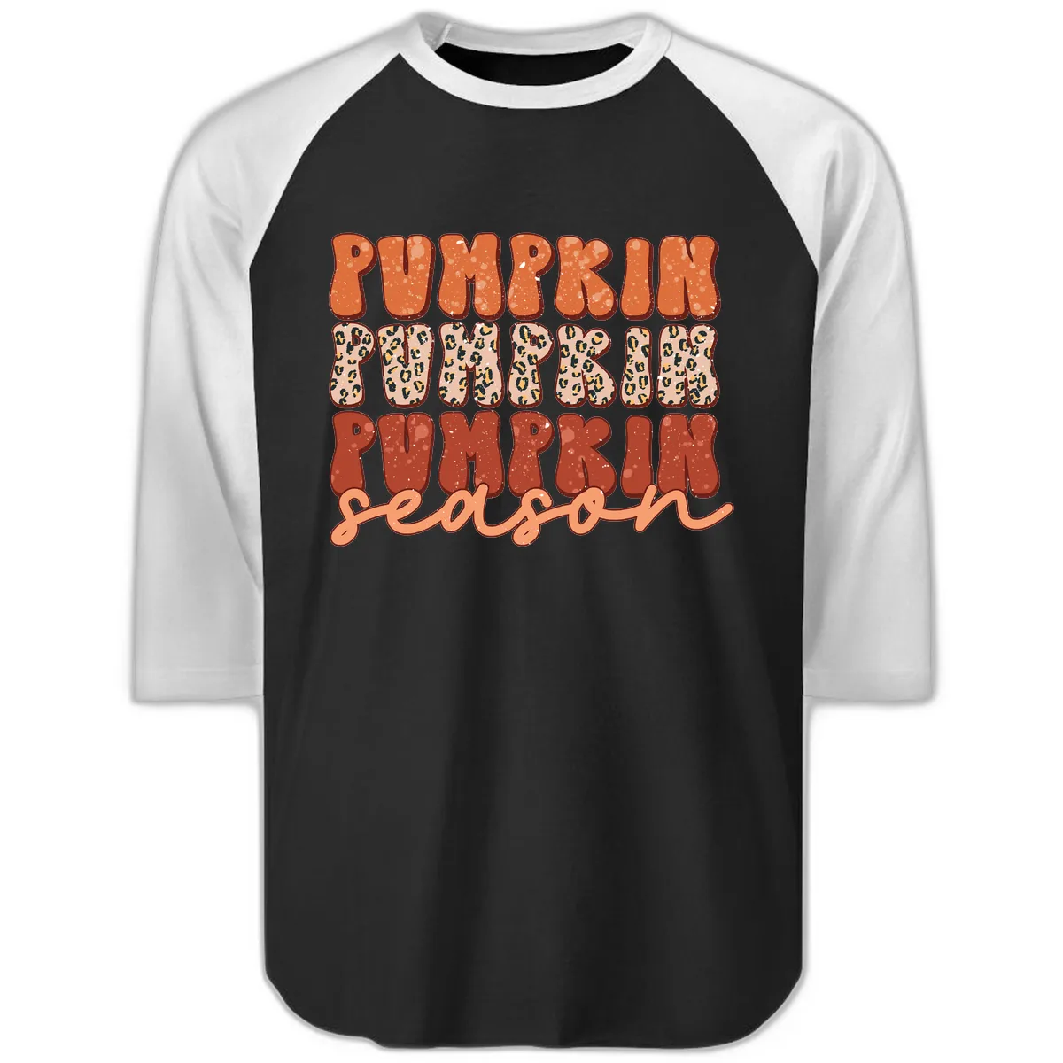 Pumpkin Patch Season Groovy Text Raglan 3/4 in Black White