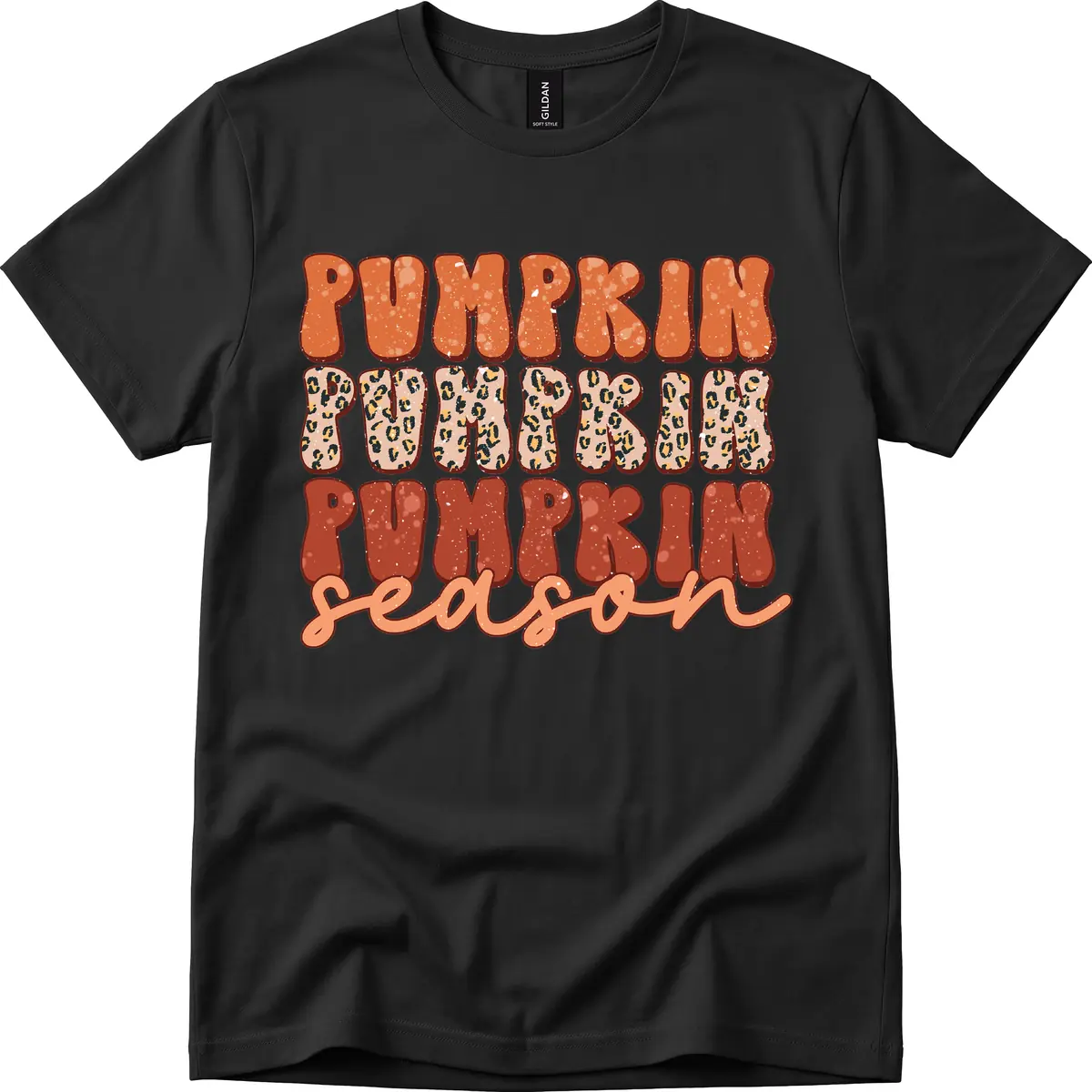 Pumpkin Patch Season Groovy Text T-Shirt in Black