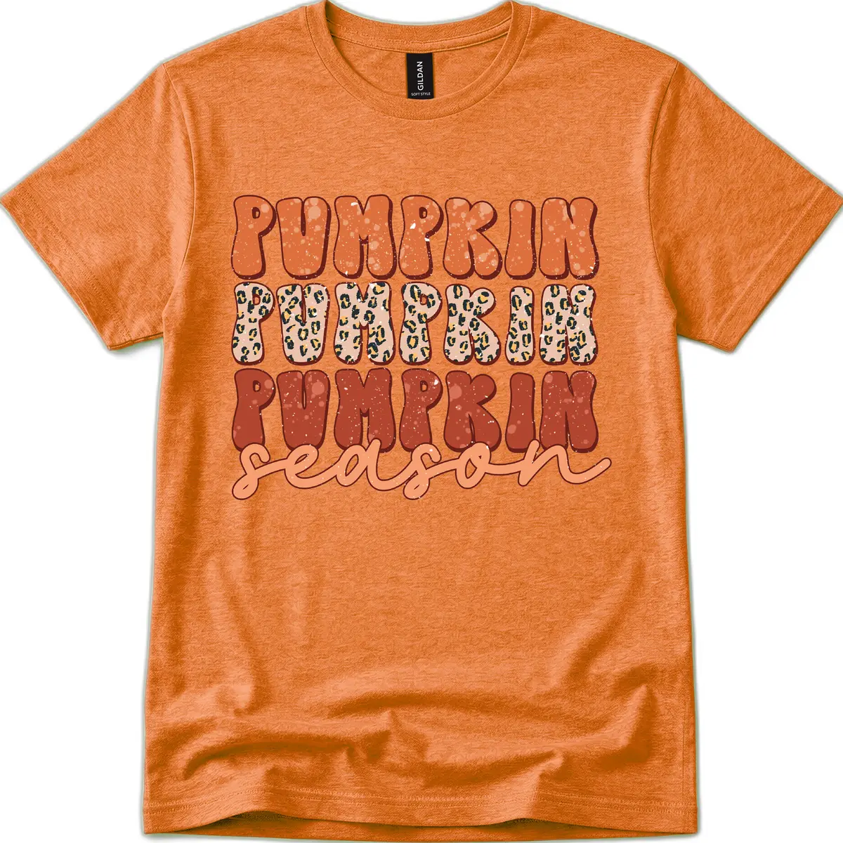 Pumpkin Patch Season Groovy Text T-Shirt in Heather Orange