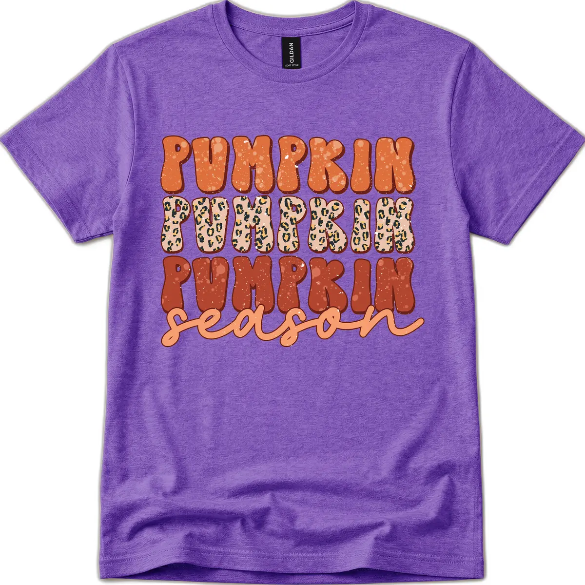 Pumpkin Patch Season Groovy Text T-Shirt in Heather Purple