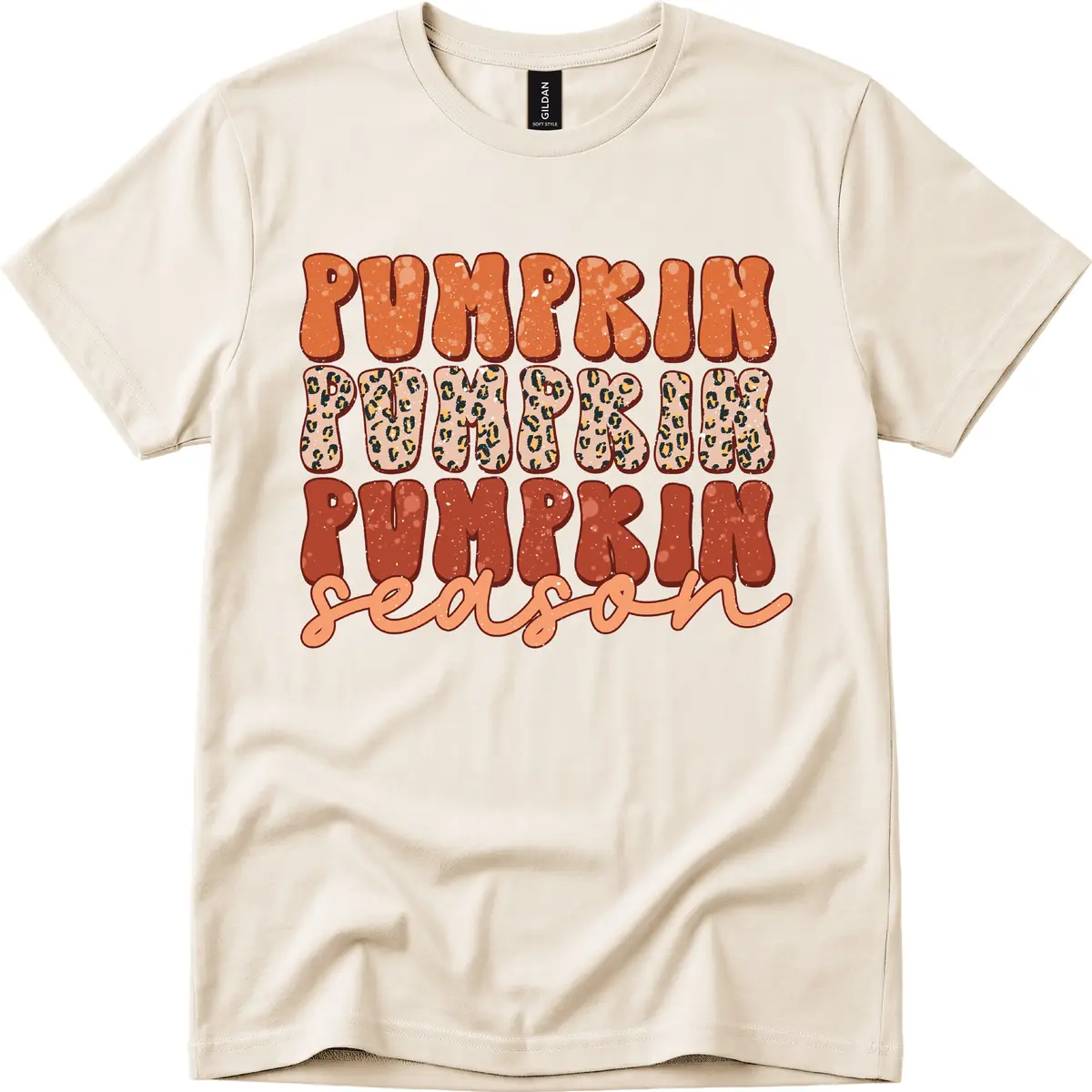 Pumpkin Patch Season Groovy Text T-Shirt in Natural