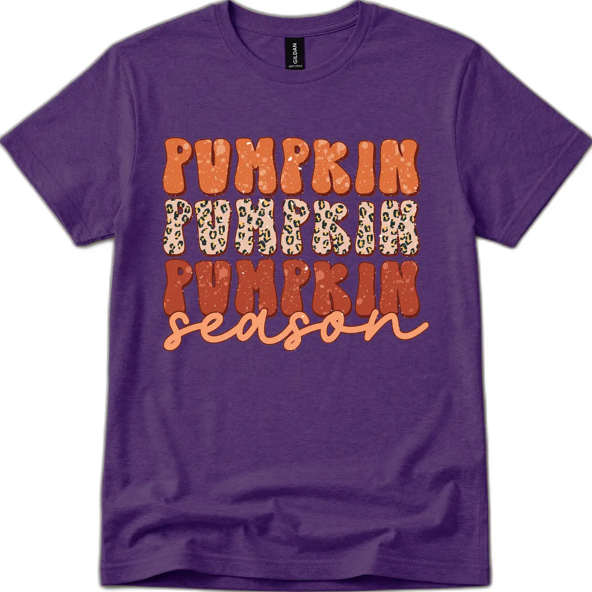 Pumpkin Patch Season Groovy Text T-Shirt in Purple