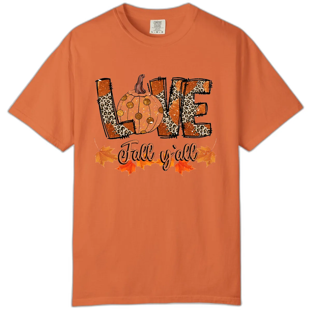 Fall Love Leopard Pumpkin Comfort Color in Burnt Orange