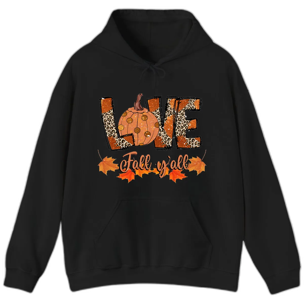 Fall Love Leopard Pumpkin Hoodie in Black