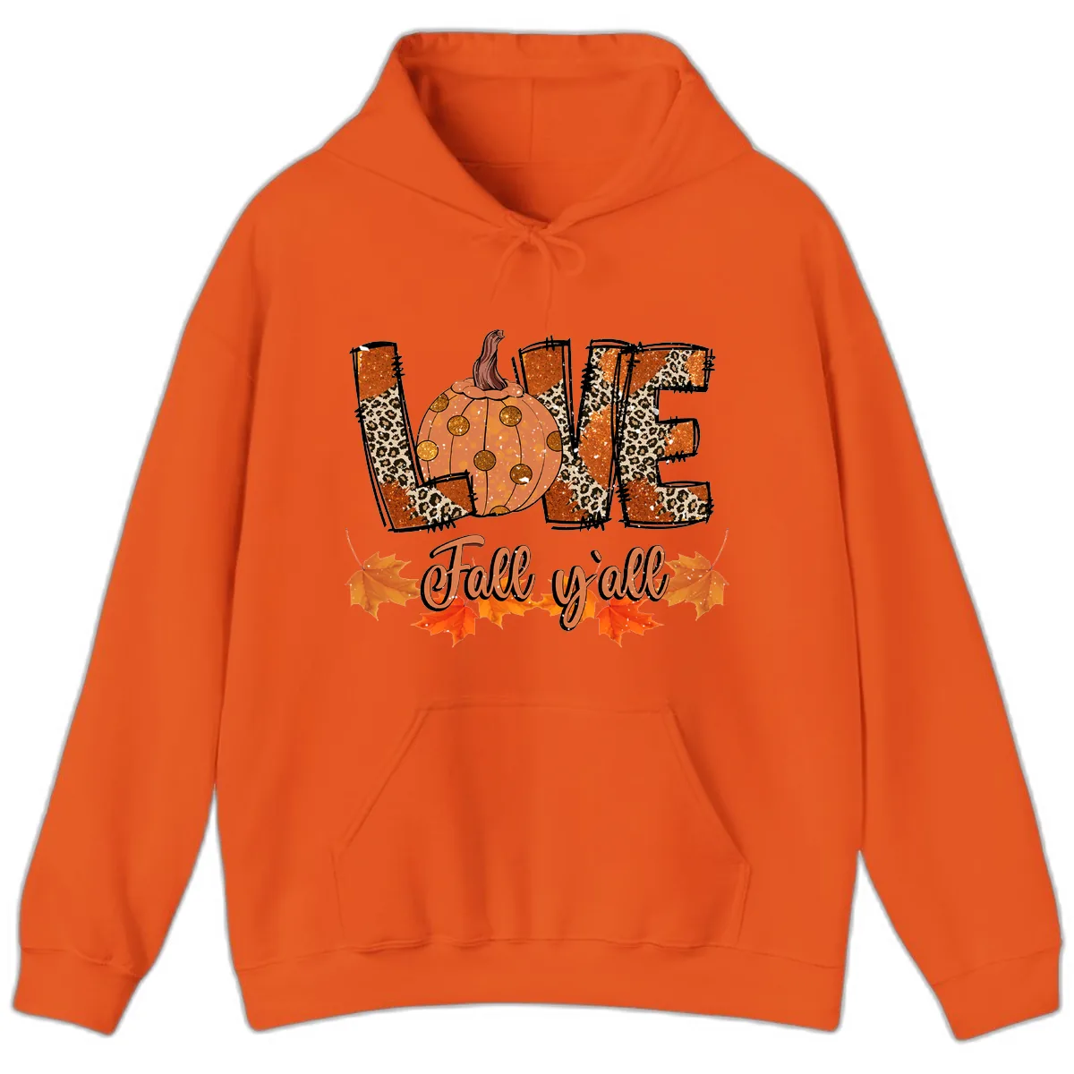 Fall Love Leopard Pumpkin Hoodie in Orange