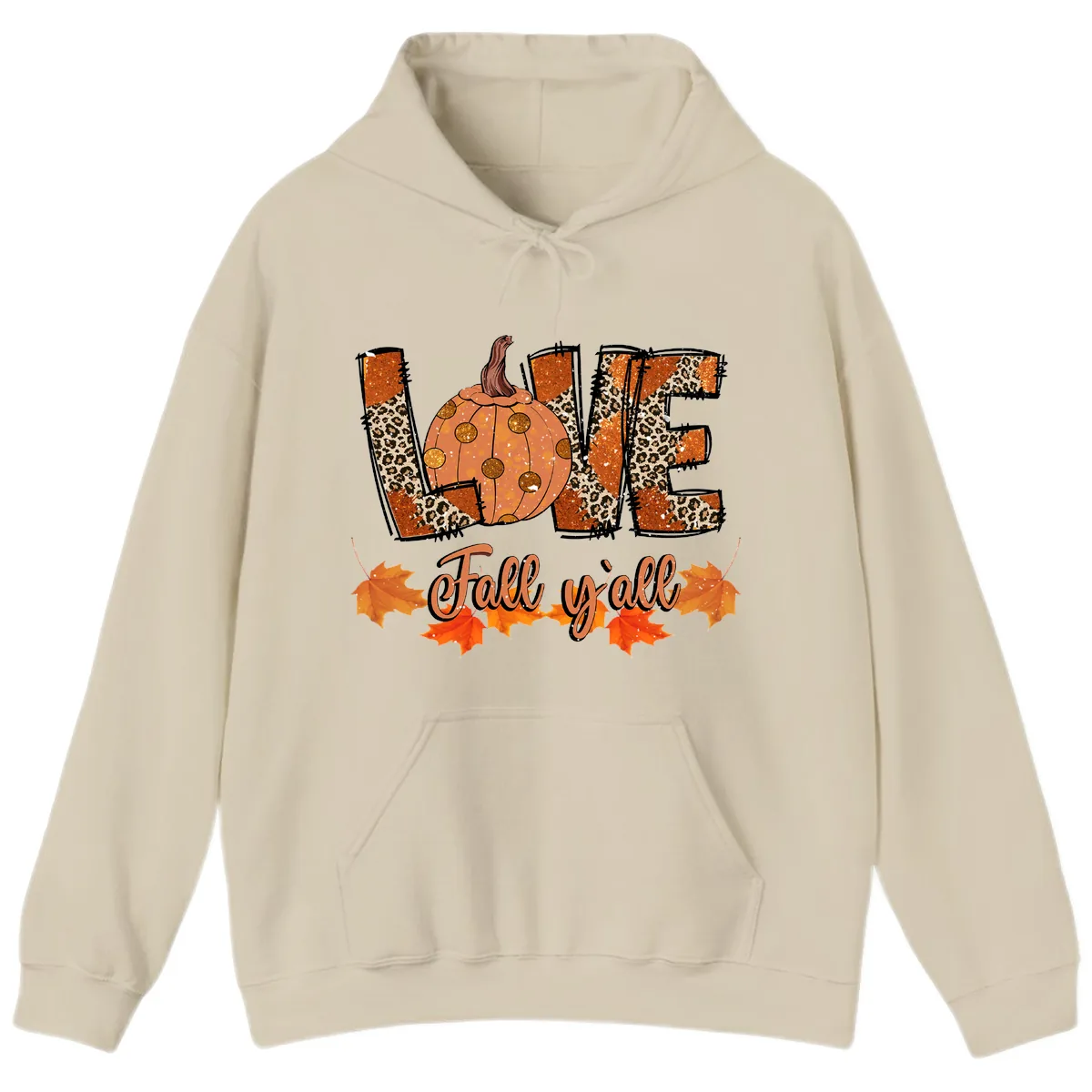 Fall Love Leopard Pumpkin Hoodie in Sand