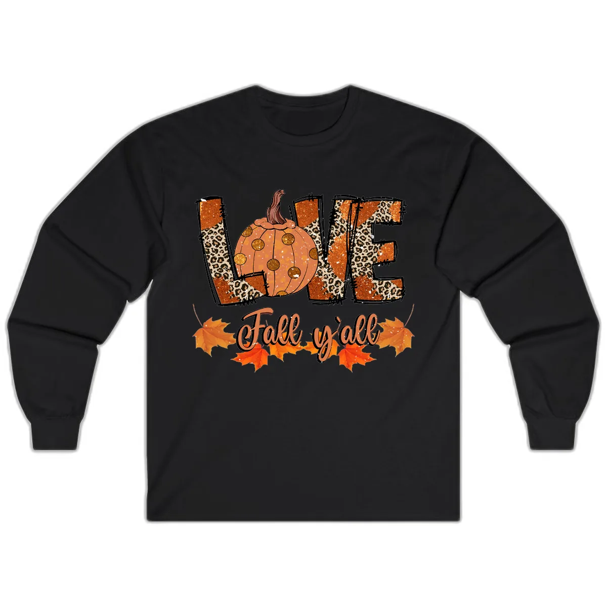 Fall Love Leopard Pumpkin Long Sleeve in Black