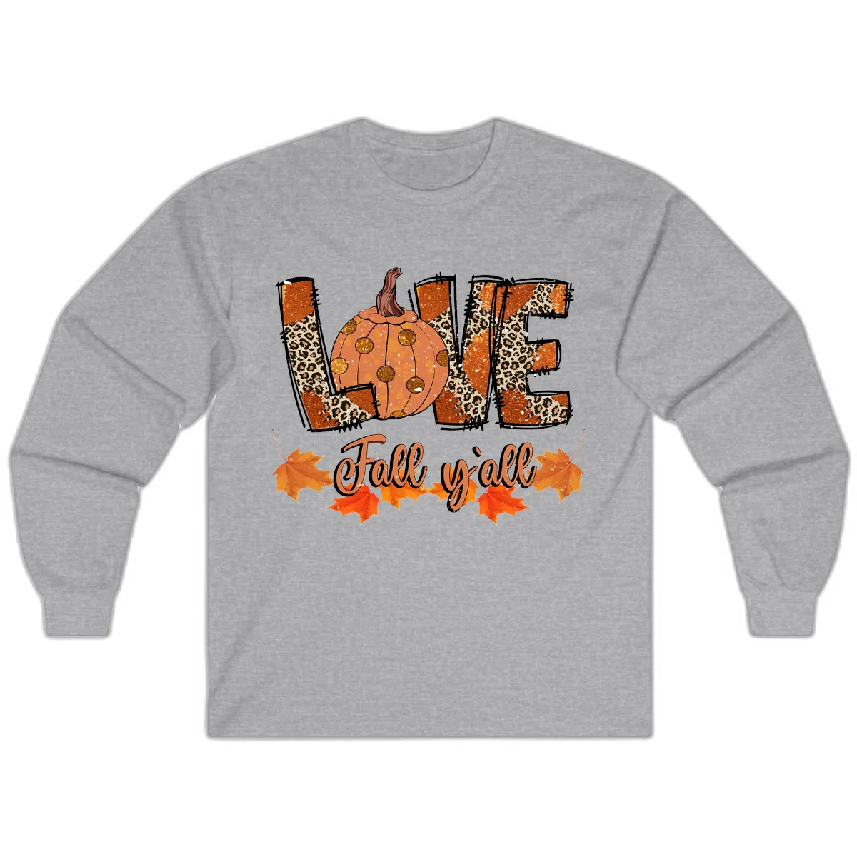 Fall Love Leopard Pumpkin Long Sleeve in Sport Grey