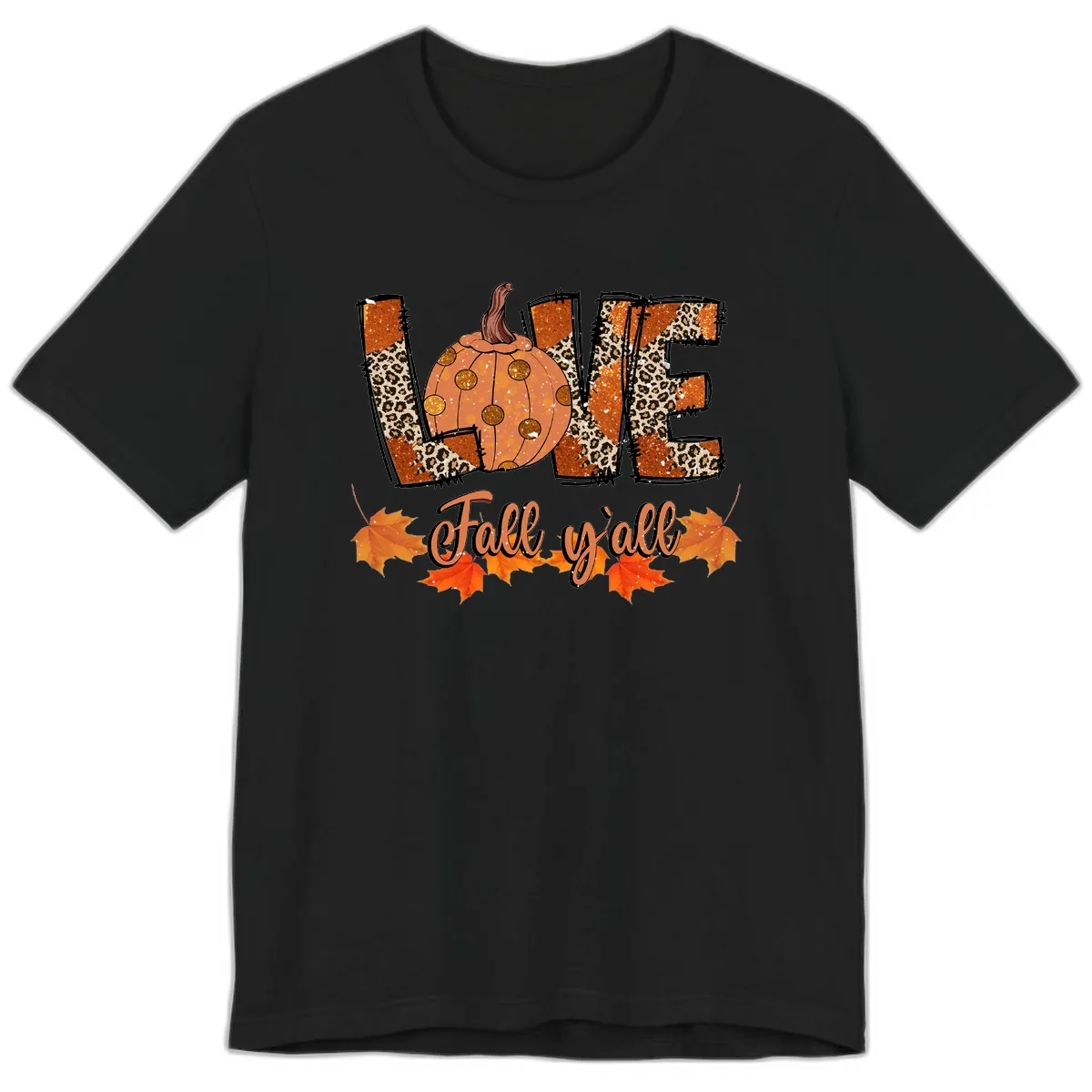 Fall Love Leopard Pumpkin Premium T-Shirt in Black