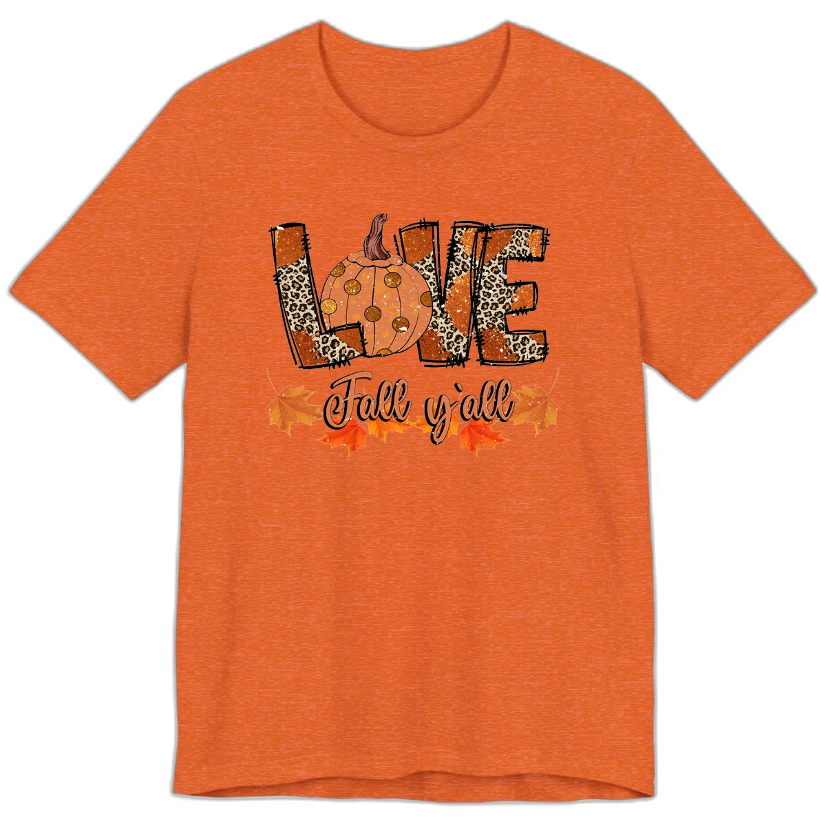 Fall Love Leopard Pumpkin Premium T-Shirt in Heather Orange
