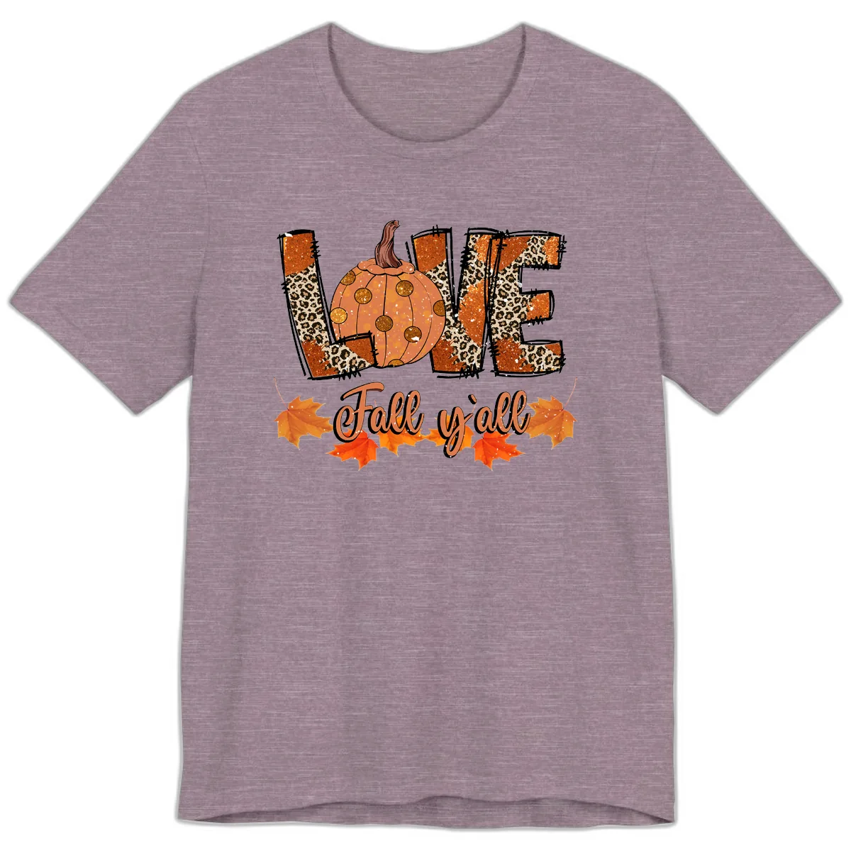 Fall Love Leopard Pumpkin Premium T-Shirt in Heather Purple