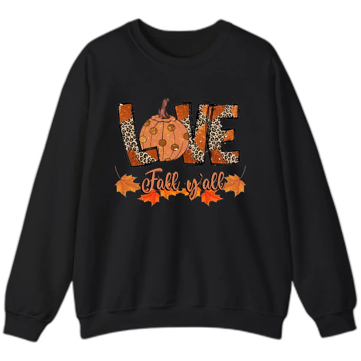 Fall Love Leopard Pumpkin Sweatshirt in Black