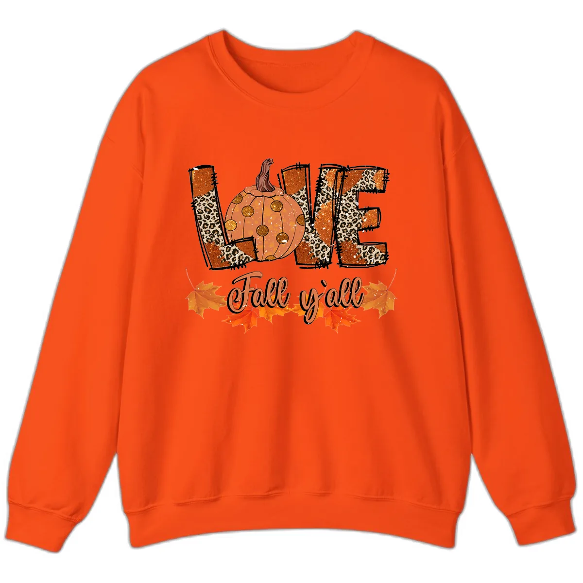 Fall Love Leopard Pumpkin Sweatshirt in Orange