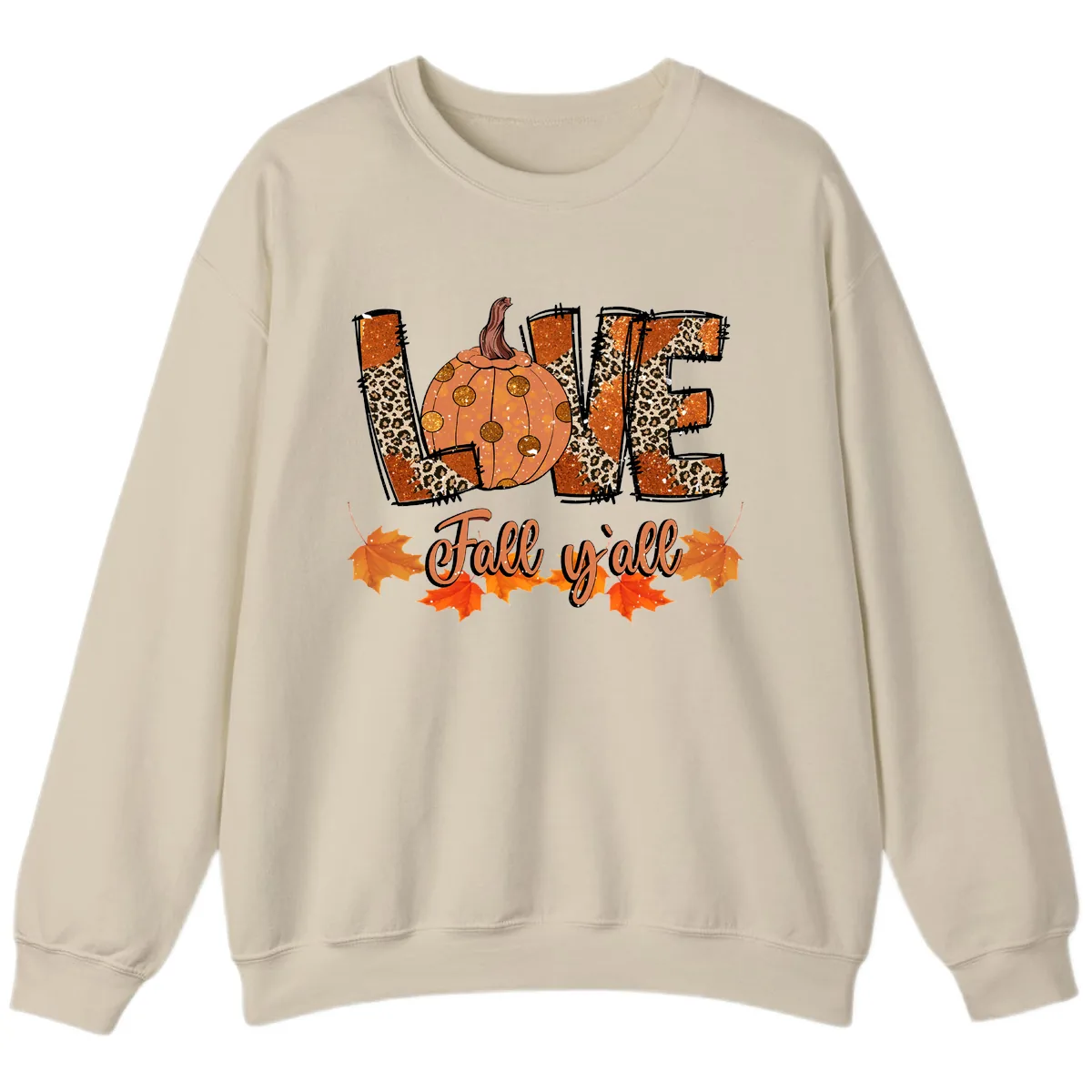 Fall Love Leopard Pumpkin Sweatshirt in Sand