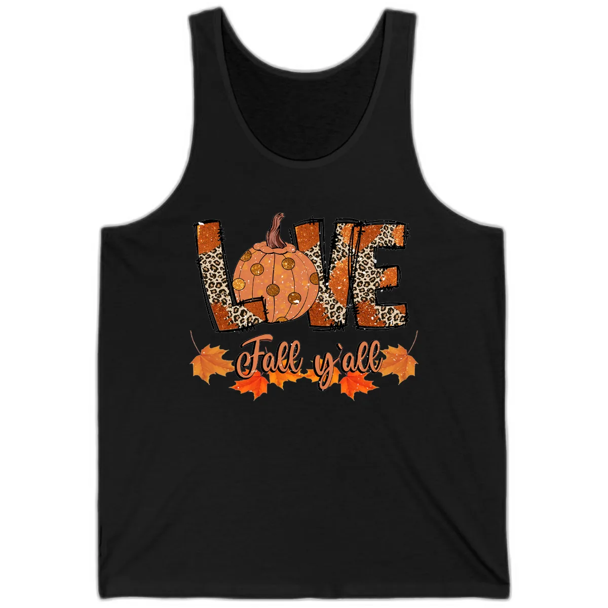Fall Love Leopard Pumpkin Tank in Black