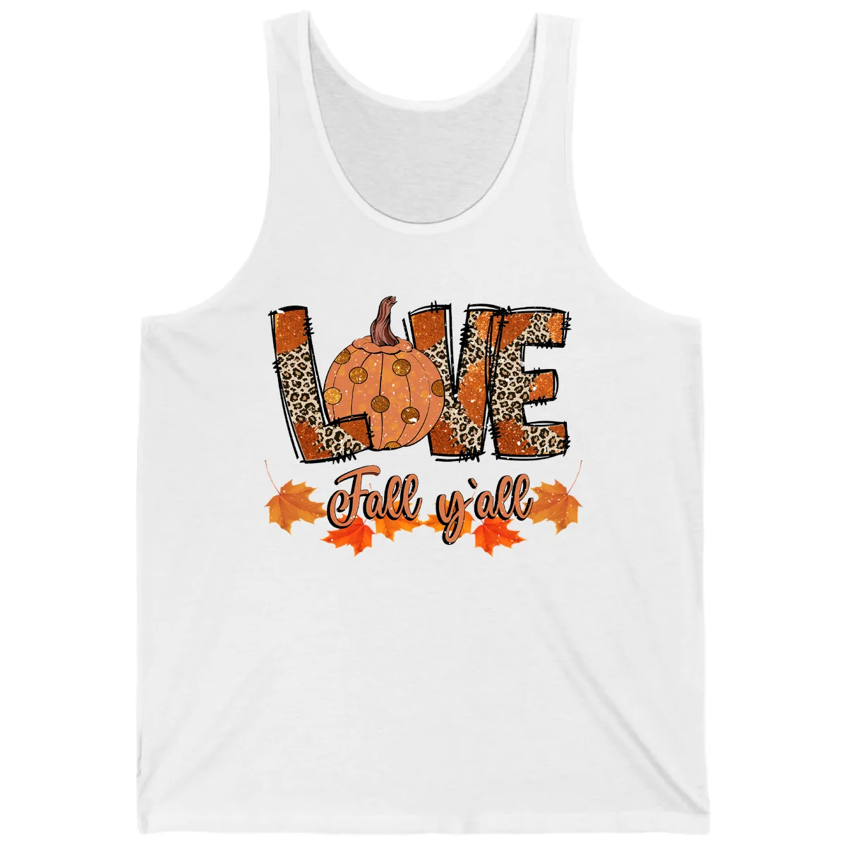 Fall Love Leopard Pumpkin Tank in White