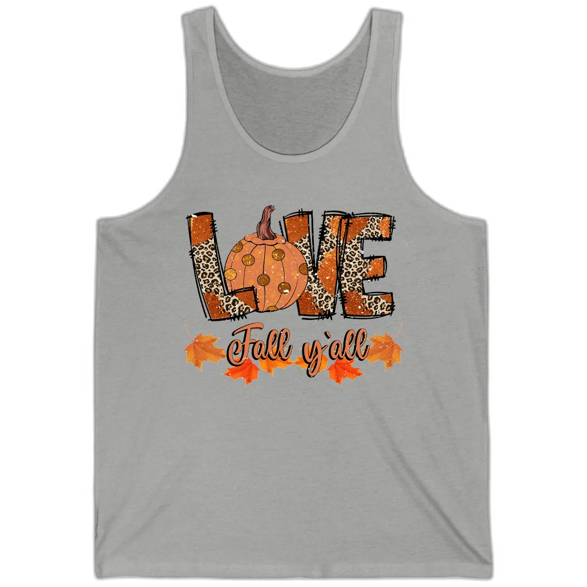 Fall Love Leopard Pumpkin Tank in Athletic Heather