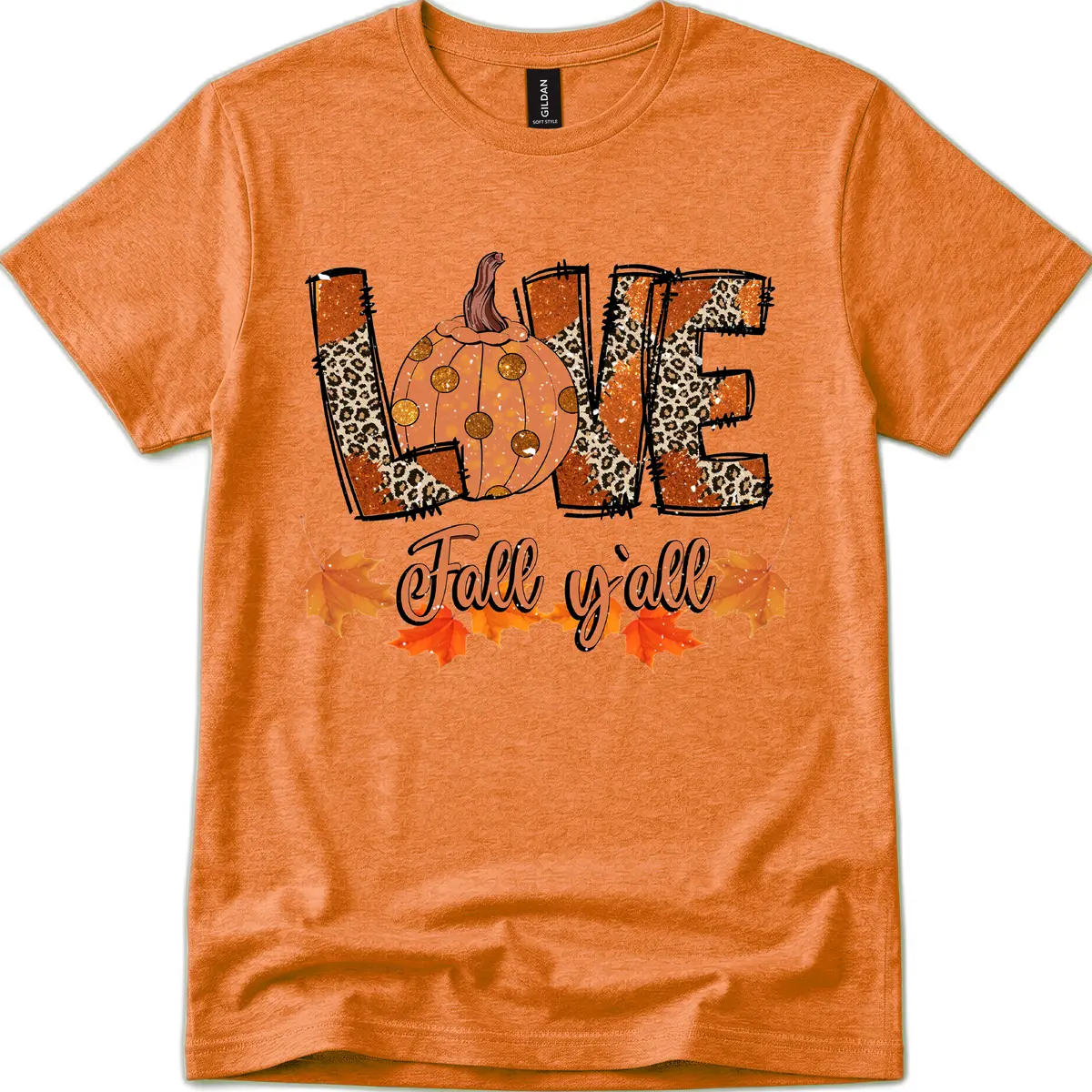 Fall Love Leopard Pumpkin T-Shirt in Heather Orange