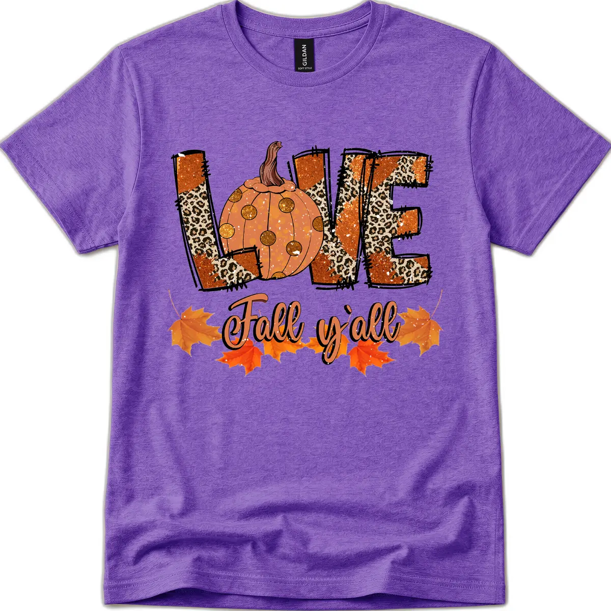 Fall Love Leopard Pumpkin T-Shirt in Heather Purple