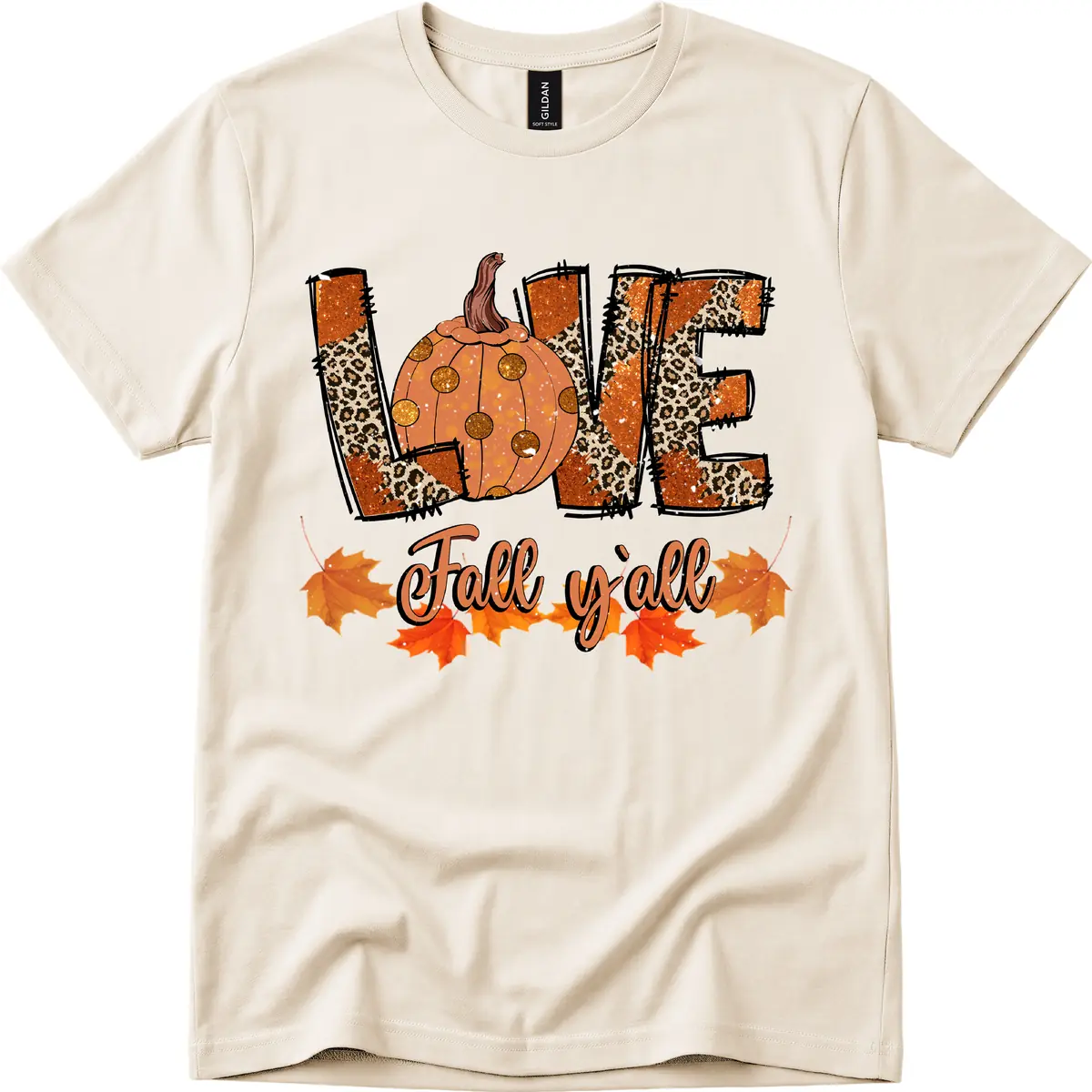 Fall Love Leopard Pumpkin T-Shirt in Natural