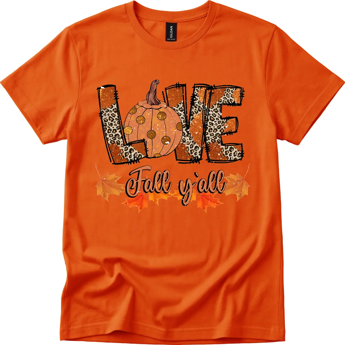 Fall Love Leopard Pumpkin T-Shirt in Orange
