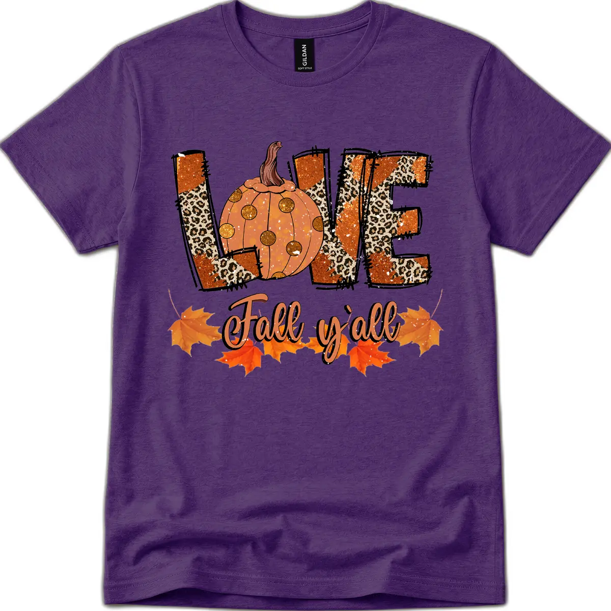 Fall Love Leopard Pumpkin T-Shirt in Purple