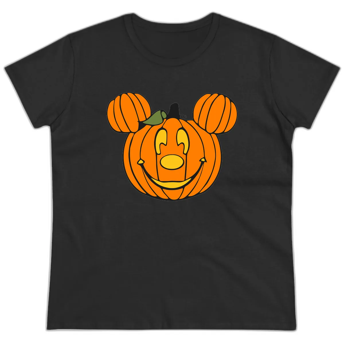 Mickey Pumpkin Halloween Jack-o-Lantern Ladies Tee in Black