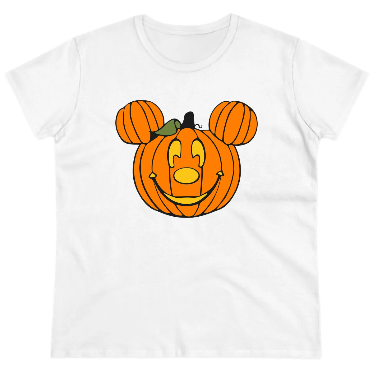 Mickey Pumpkin Halloween Jack-o-Lantern Ladies Tee in White