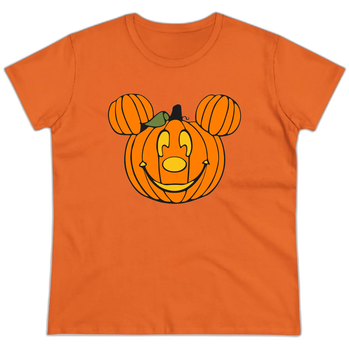 Mickey Pumpkin Halloween Jack-o-Lantern Ladies Tee in Orange