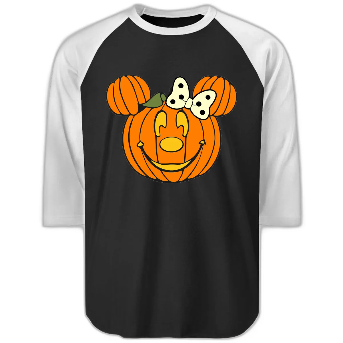 Minnie Pumpkin Halloween Raglan 3/4 in Black White