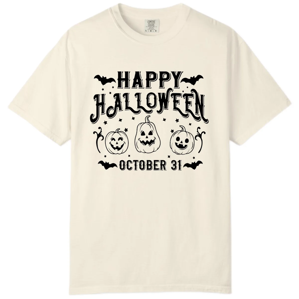 Happy Halloween Spooky Pumpkins Comfort Color in Ivory